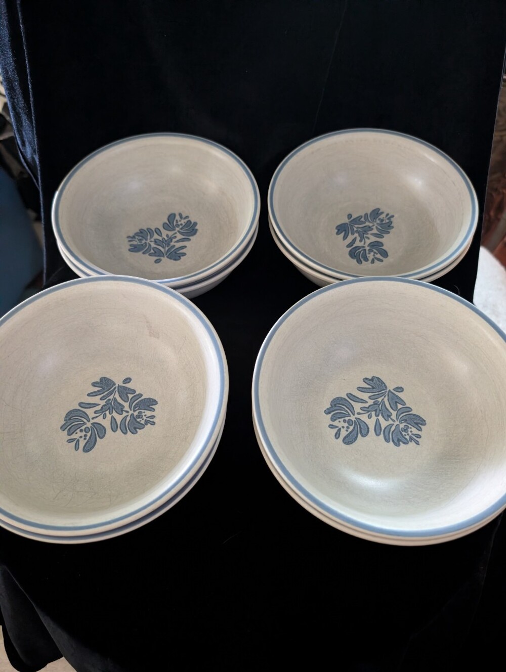Pfaltzgraff Blue Floral Stoneware Dinner Bowls - Set of 8